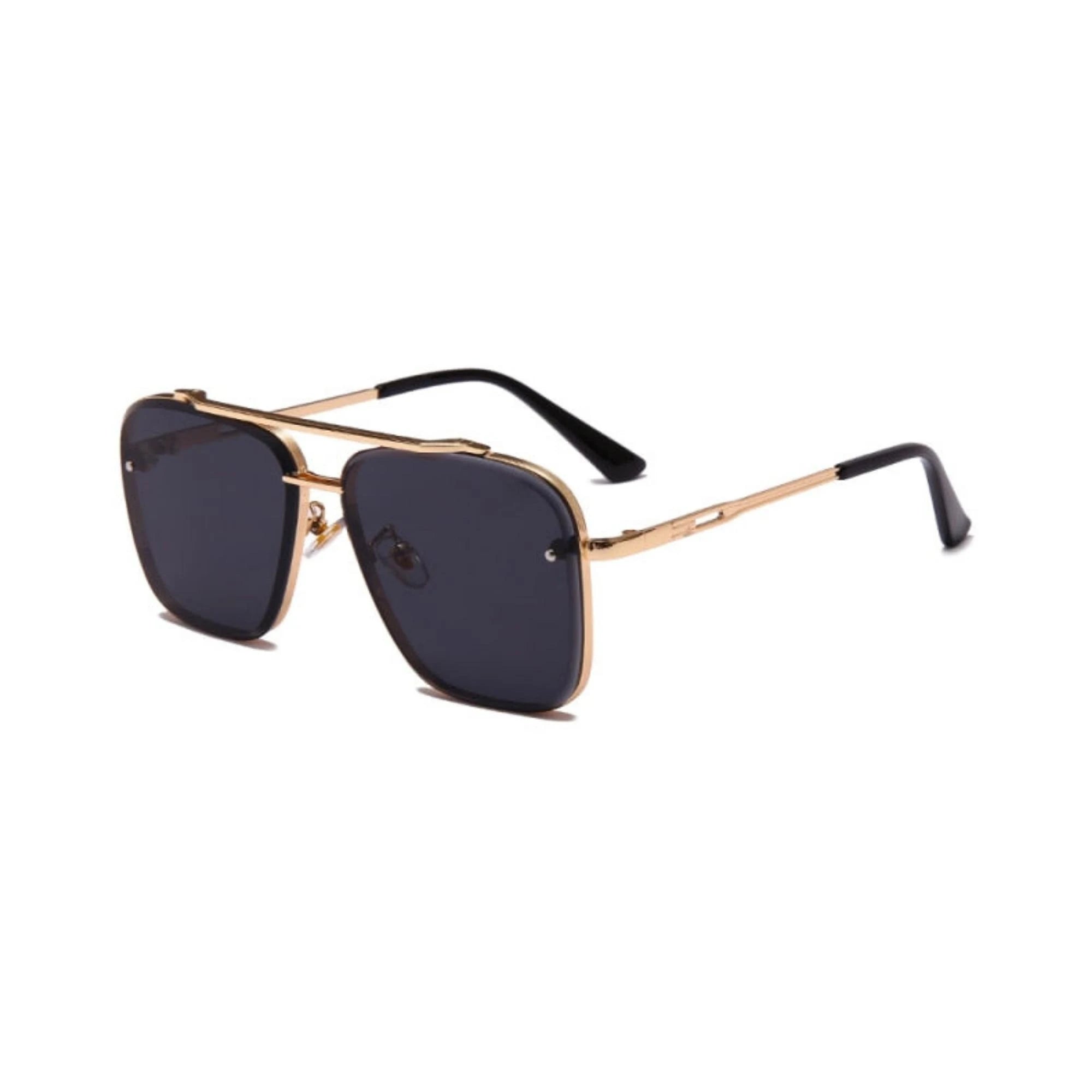 Bold Series Metal Frame Square Sunglasses - Gold Frame Black Lens Bold Series Metal Frame Square Sunglasses - Gold Frame Black Lens