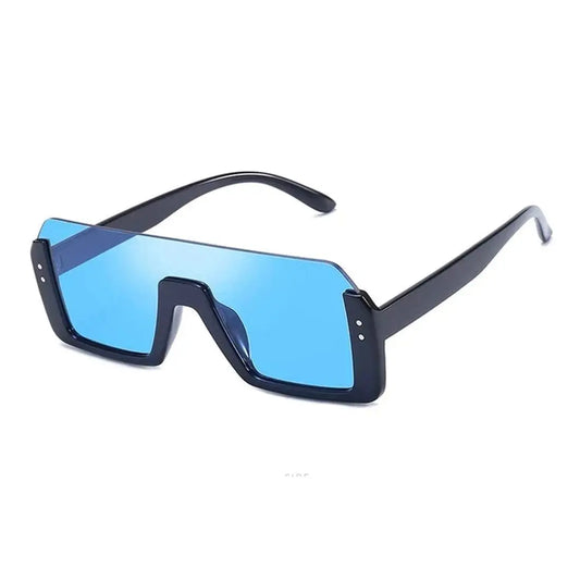 HautRim Series Half Rim Rectangular Sunglasses - Black Frame Blue Mirrored Lens