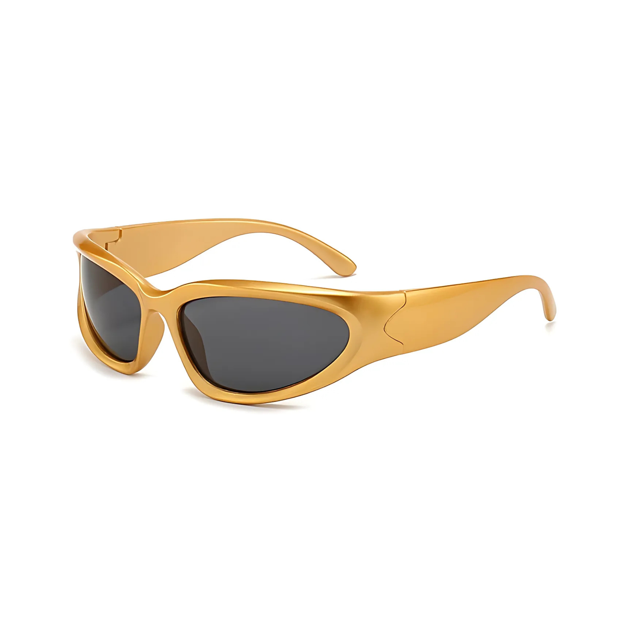Futuristic Series Y2K Wraparound Sunglasses - Gold Frame Grey Lenses Futuristic Series Y2K Wraparound Sunglasses - Gold Frame Grey Lenses