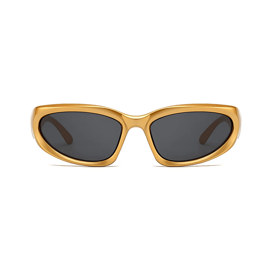 Futuristic Series Y2K Wraparound Sunglasses - Gold Frame Grey Lenses
