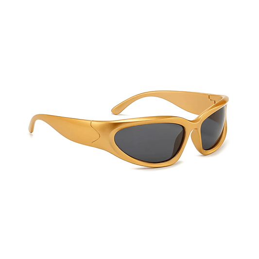 Futuristic Series Y2K Wraparound Sunglasses - Gold Frame Grey Lenses