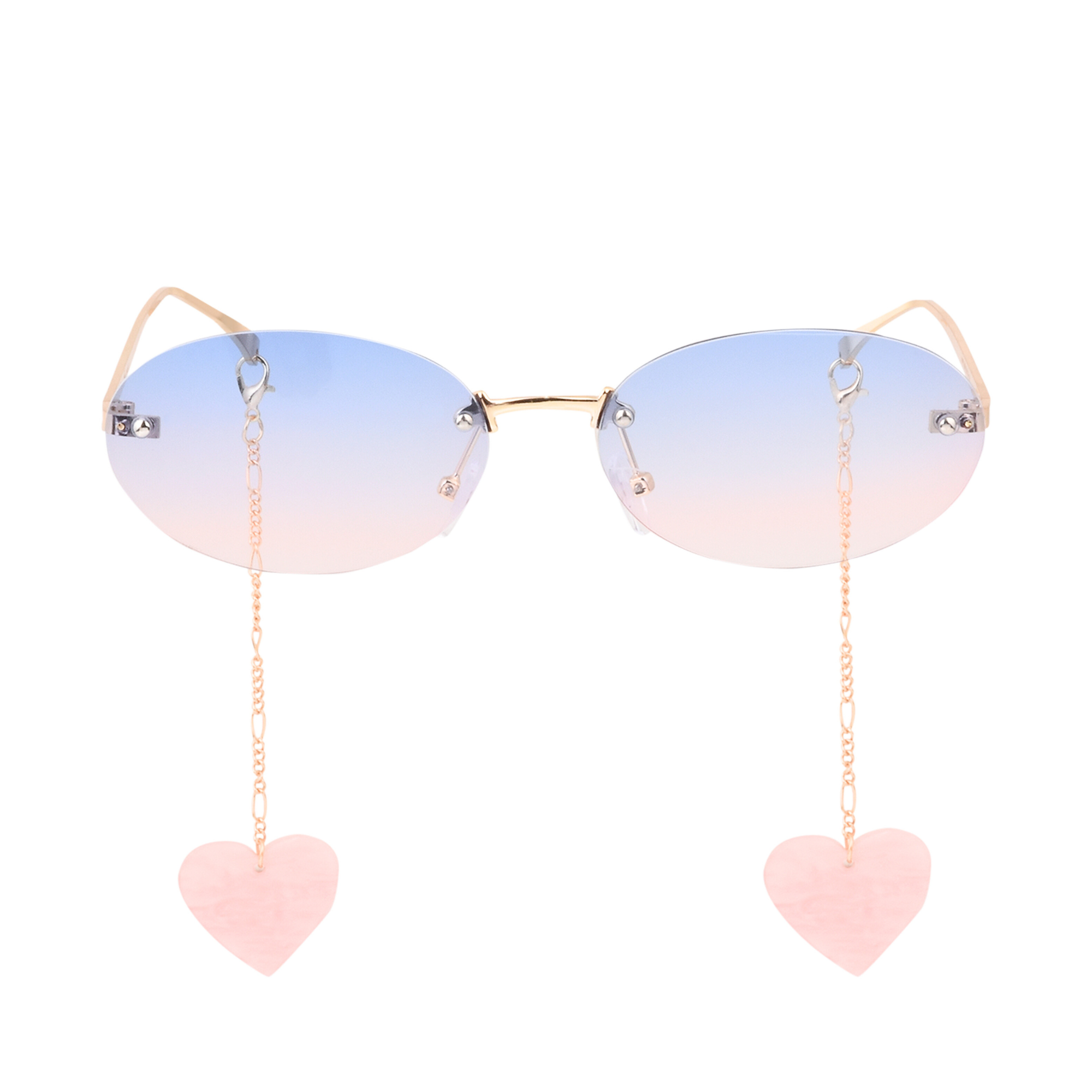 crush series Retro Vintage Rimless Oval Sunglasses With Heart Charms For Women - Blush Bliss crush series Retro Vintage Rimless Oval Sunglasses With Heart Charms For Women - Blush Bliss