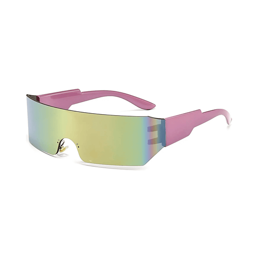Futuristic Series Shield Sunglasses - Purple Frame Pink Mirrored Lenses