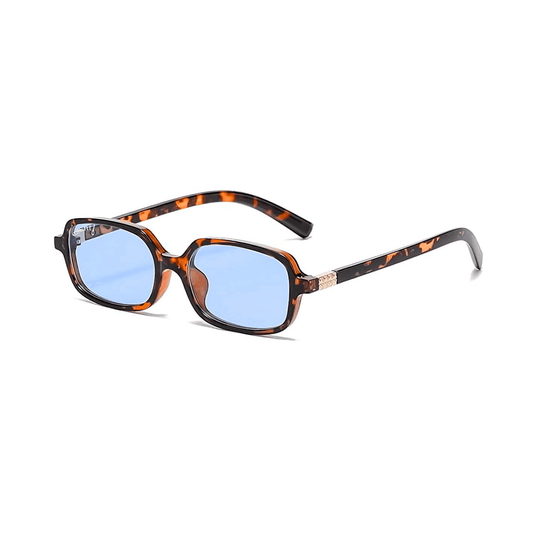 essntl series Retro Vintage Narrow 90s Rectangle Sunglasses For Men & Women - Leopard Blue
