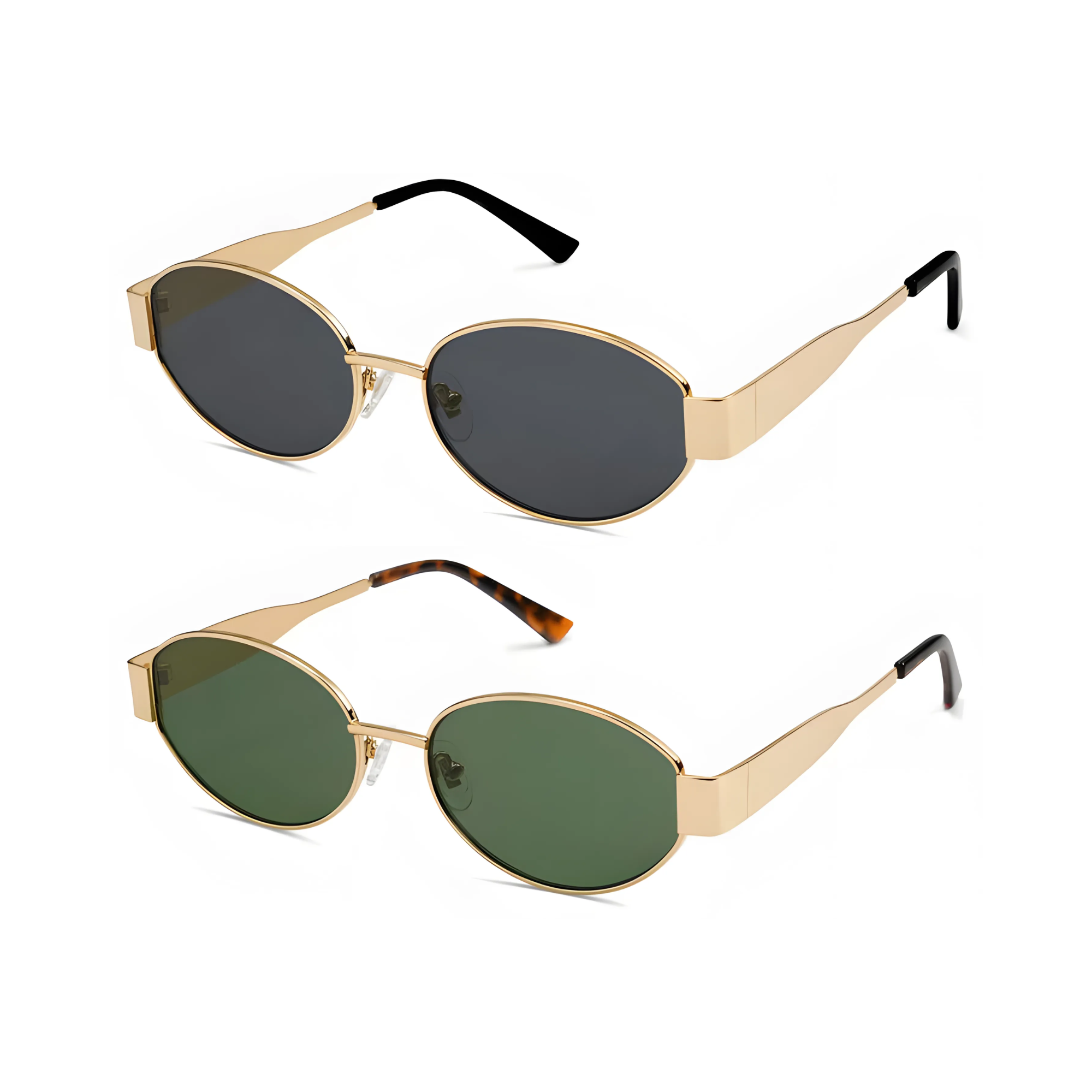 essntl Series Retro Oval Sunglasses For Women & Men - Pack Of 2 - Grey & Green essntl Series Retro Oval Sunglasses For Women & Men - Pack Of 2 - Grey & Green
