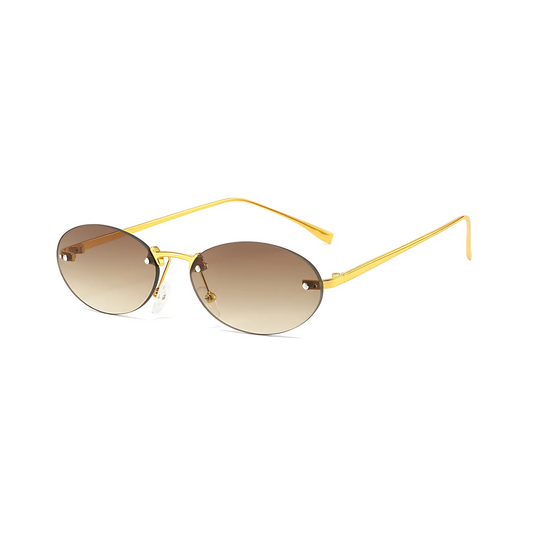 crush series Retro Vintage Rimless Oval Sunglasses For Men & Women - Gold Brown Gradient