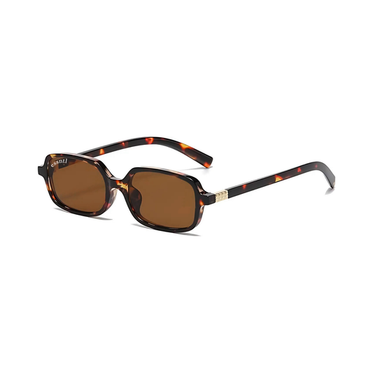 essntl series Retro Vintage Narrow 90s Rectangle Sunglasses For Men & Women - Leopard Brown