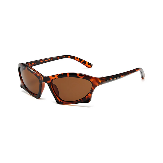 Futuristic Series Bat Y2K Sunglasses - Leopard Print Frame & Brown Lenses