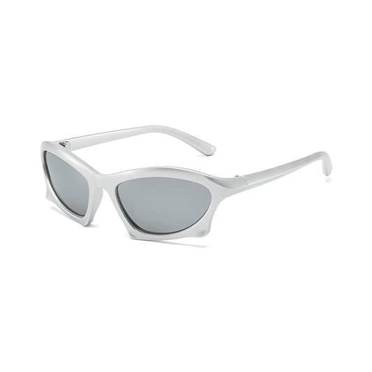 Futuristic Series Bat Y2K Sunglasses - Silver Frame & Silver Mirrored Lenses