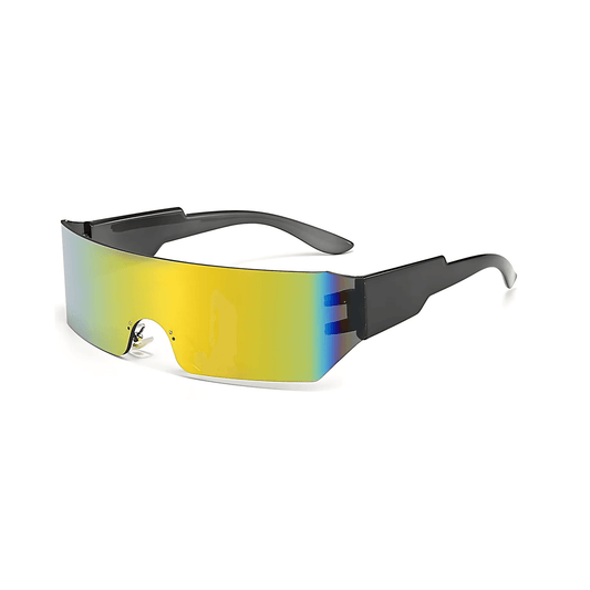 Futuristic Series Shield Sunglasses - Black Frame Yellow Mirrored Lenses