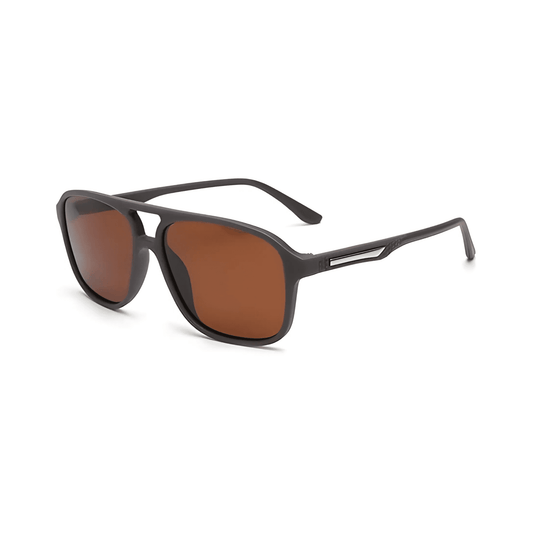 Klassic Series Rectangle Polarized & UV Protected Sunglasses Matte Grey Frame & Brown Lenses