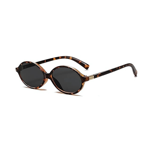 essntl series Retro Vintage 90s Oval Sunglasses For Men & Women - Leopard Grey