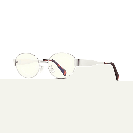 essntl Series Retro Oval Blue Light Blocking Computer Glasses - Unisex - Platinum Silver