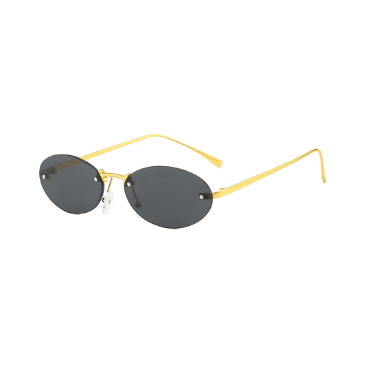 crush series Retro Vintage Rimless Oval Sunglasses For Men & Women - Gold Grey