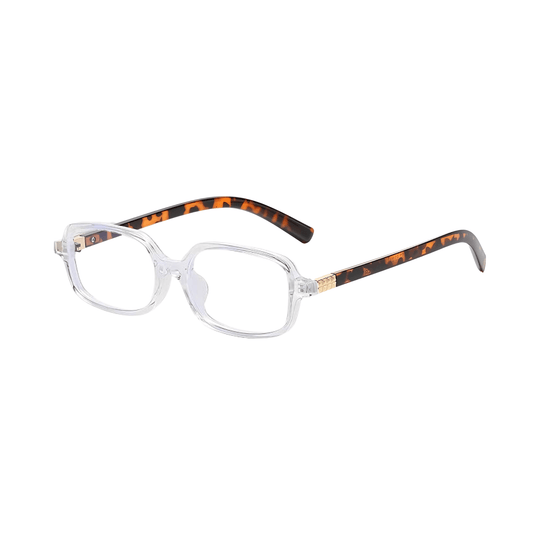 essntl series Retro Vintage Narrow 90s Rectangle Computer Glasses For Men & Women - Transparent Leopard