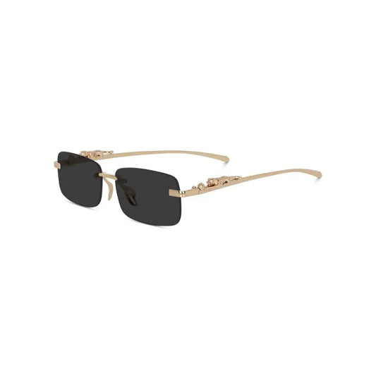 HautRim Series Rimless Rectangle Unisex Sunglasses - Gold Frame Black Lenses
