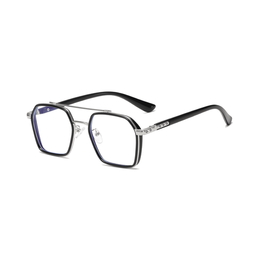 Etched Square Eyeglasses for Men & Women - Silver Black