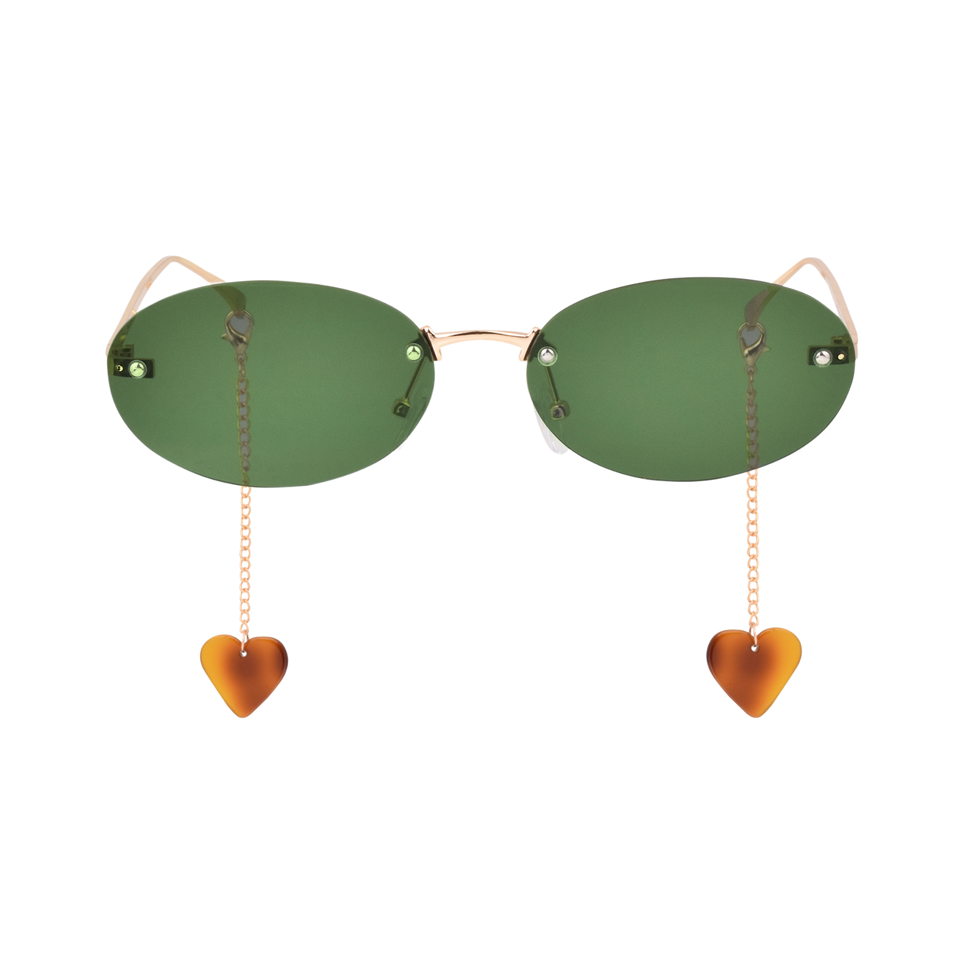 crush series Retro Vintage Rimless Oval Sunglasses With Heart Charms For Women - Fern Flutter crush series Retro Vintage Rimless Oval Sunglasses With Heart Charms For Women - Fern Flutter