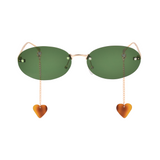 crush series Retro Vintage Rimless Oval Sunglasses With Heart Charms For Women - Fern Flutter crush series Retro Vintage Rimless Oval Sunglasses With Heart Charms For Women - Fern Flutter