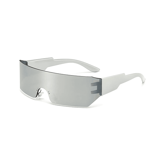 Futuristic Series Shield Sunglasses - Silver Frame Silver Mirrored Lenses