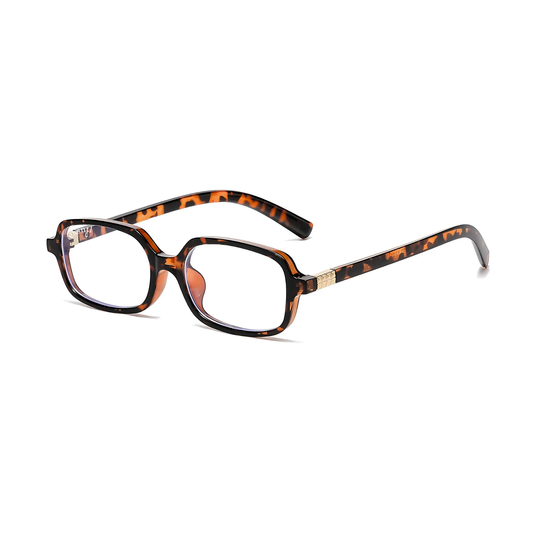 essntl series Retro Vintage Narrow 90s Rectangle Computer Glasses For Men & Women - Leopard Clear
