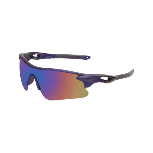 Futuristic Series Half Rim Sports Sunglasses - Blue Frame Multicolored Lenses