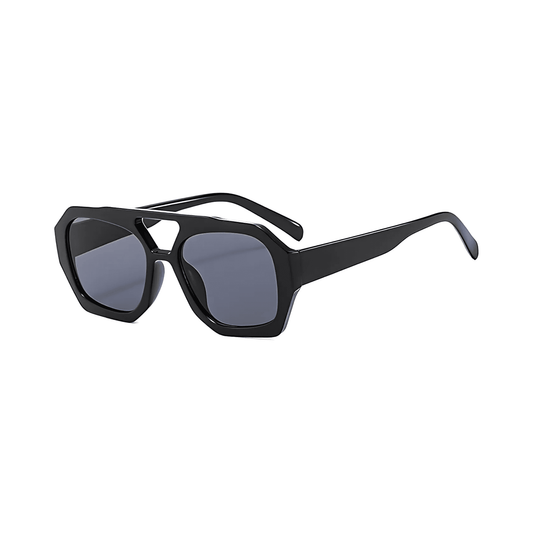 Rebel Retro Vintage 70s Hexagonal Aviator Double Bridge Sunglasses - Black