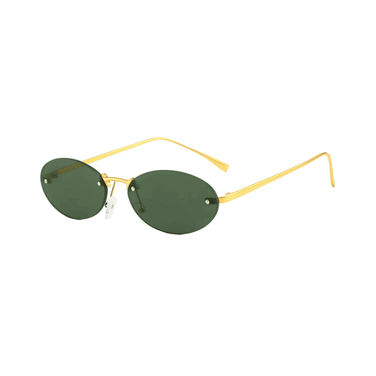 crush series Retro Vintage Rimless Oval Sunglasses For Men & Women - Gold Green