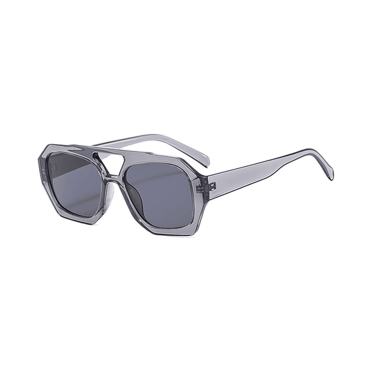 Rebel Retro Vintage 70s Hexagonal Aviator Double Bridge Sunglasses - Transparent Grey