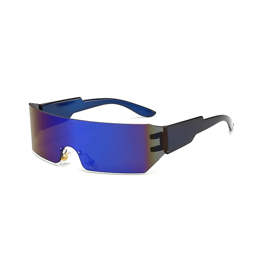 Futuristic Series Shield Sunglasses - Blue Frame Blue Mirrored Lenses