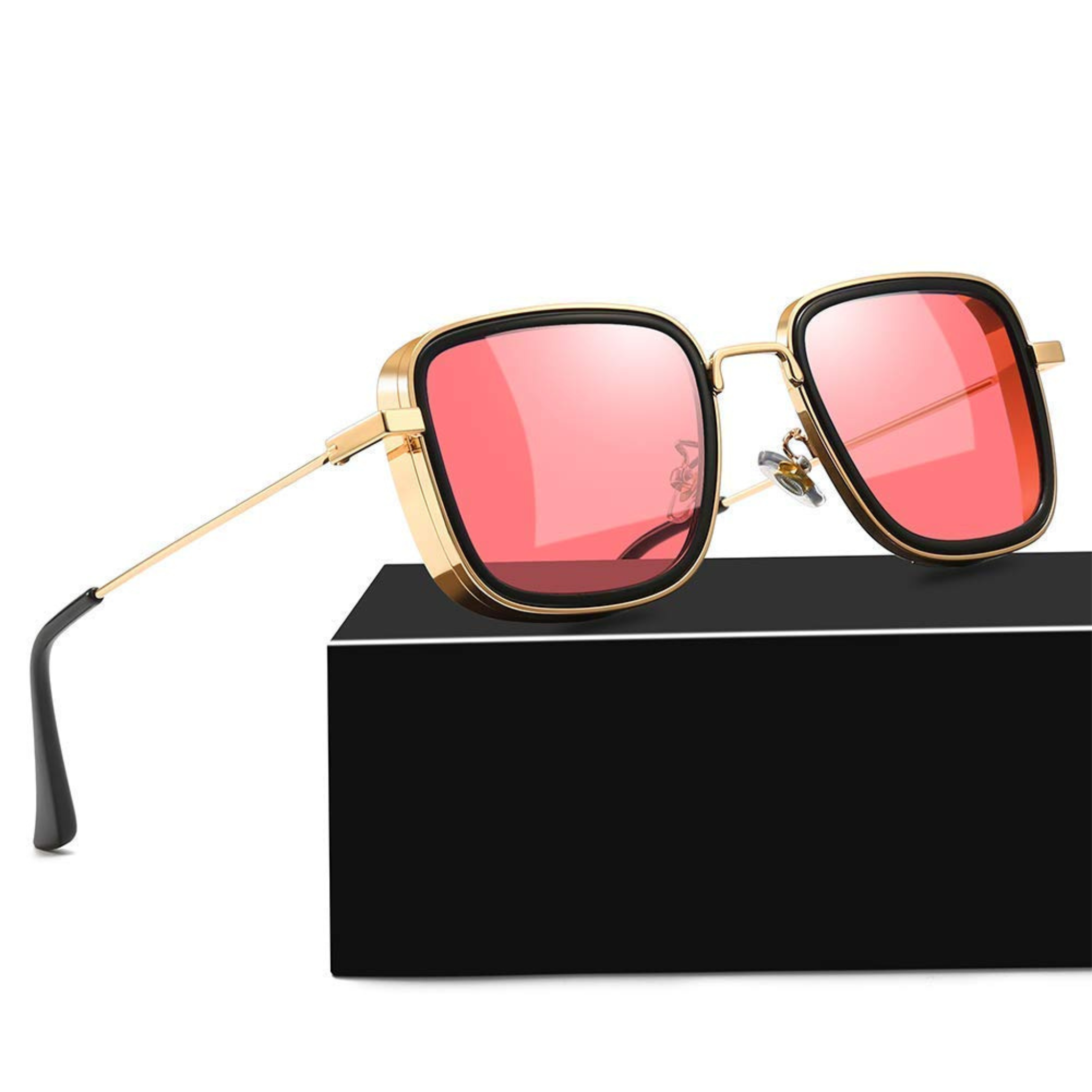 Fame Series Retro Square Sunglasses - Gold Frame Pink Lens Fame Series Retro Square Sunglasses - Gold Frame Pink Lens