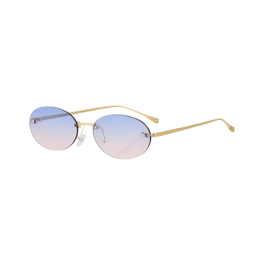 crush series Retro Vintage Rimless Oval Sunglasses For Men & Women - Gold Blue Pink Gradient