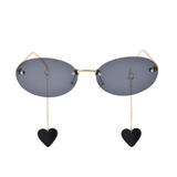 crush series Retro Vintage Rimless Oval Sunglasses With Heart Charms For Women - Midnight Muse crush series Retro Vintage Rimless Oval Sunglasses With Heart Charms For Women - Midnight Muse