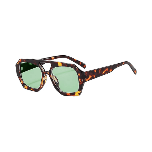 Rebel Retro Vintage 70s Hexagonal Aviator Double Bridge Sunglasses - Tortoise Frame Green Lenses