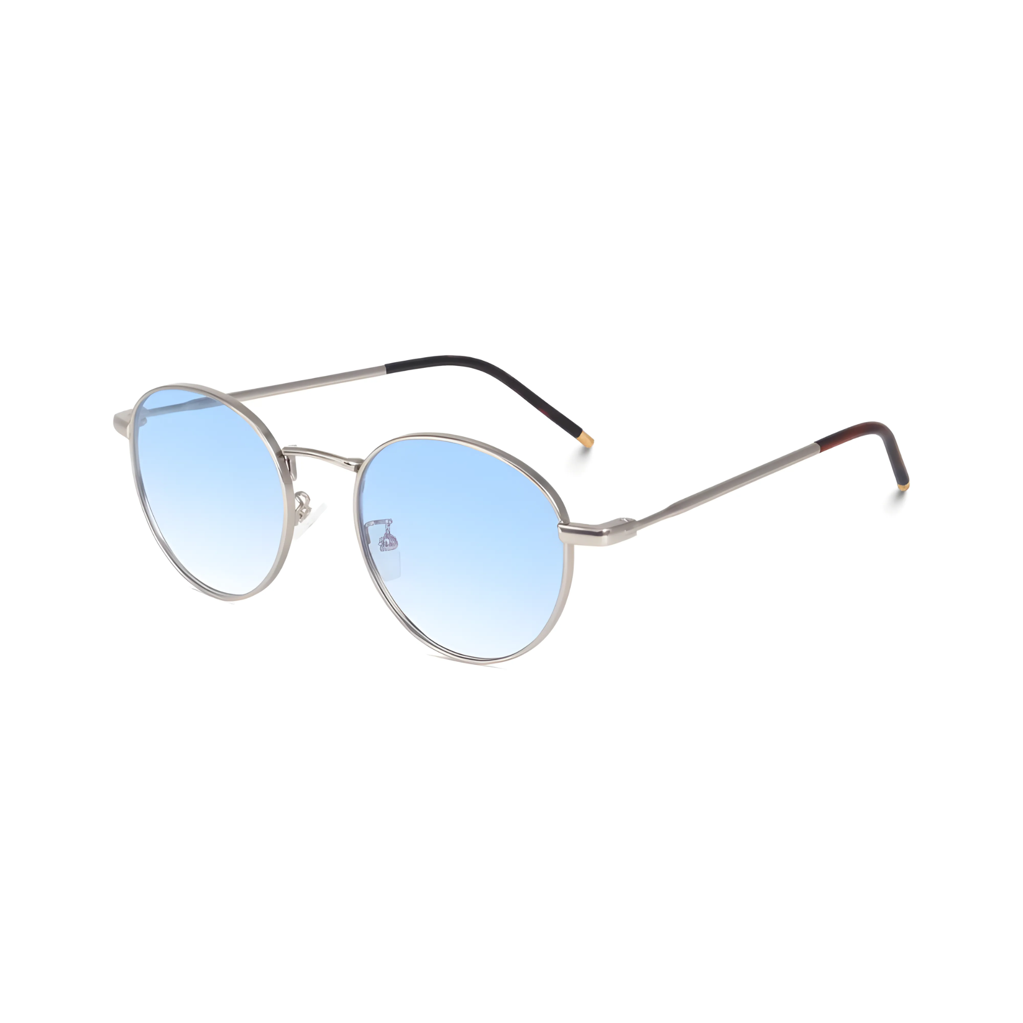 essntl series Vintage Round Sunglasses For Men & Women Silver Frame Gradient Blue Lenses essntl series Vintage Round Sunglasses For Men & Women Silver Frame Gradient Blue Lenses