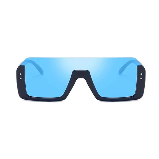 HautRim Series Half Rim Rectangular Sunglasses - Black Frame Blue Mirrored Lens