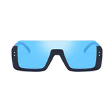 HautRim Series Half Rim Rectangular Sunglasses - Black Frame Blue Mirrored Lens HautRim Series Half Rim Rectangular Sunglasses - Black Frame Blue Mirrored Lens