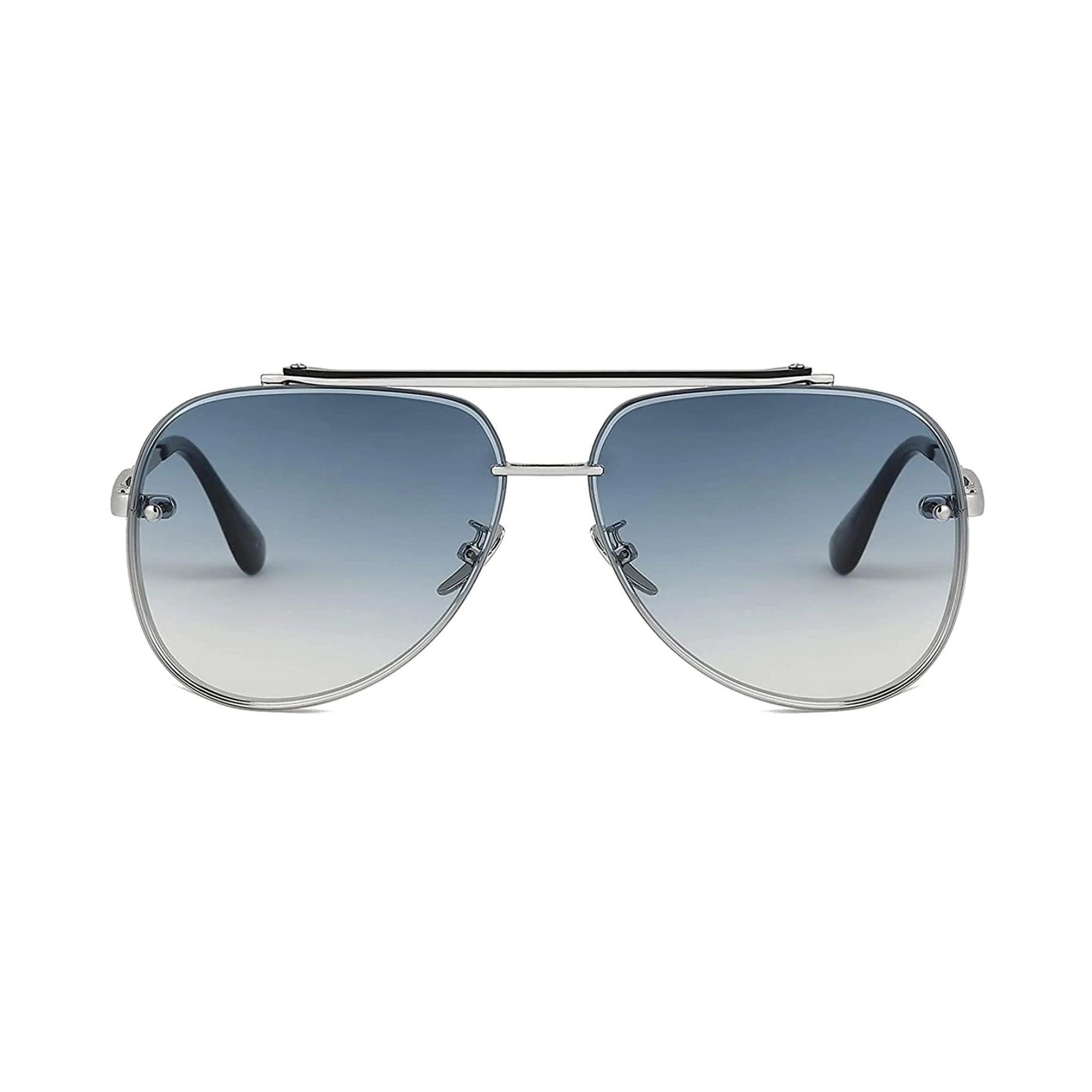 Bold Series Metal Frame Pilot Aviator Sunglasses - Silver Frame Gradient Blue Lens Bold Series Metal Frame Pilot Aviator Sunglasses - Silver Frame Gradient Blue Lens