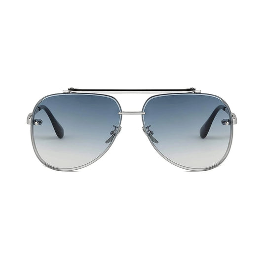 Bold Series Metal Frame Pilot Aviator Sunglasses - Silver Frame Gradient Blue Lens