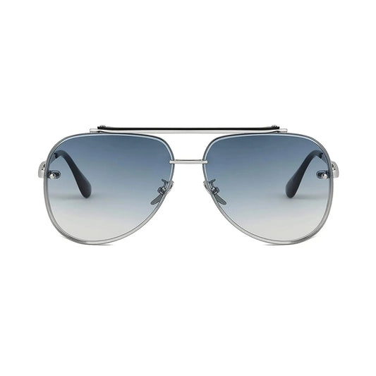 Bold Series Metal Frame Pilot Aviator Sunglasses - Silver Frame Gradient Blue Lens