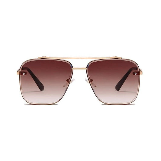 Bold Series Metal Frame Square Sunglasses - Gold Frame Brown Lens