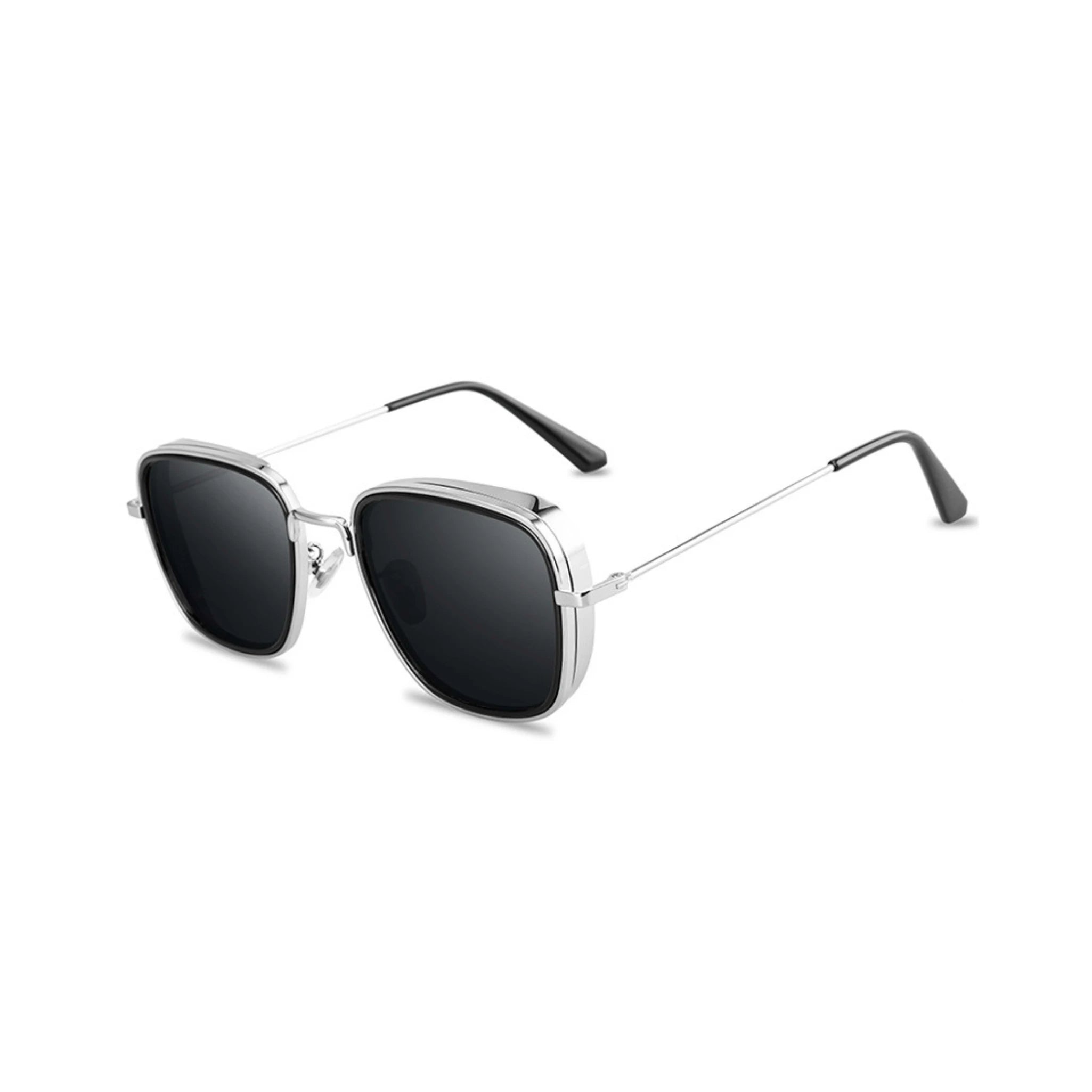 Fame Series Retro Square Sunglasses - Silver Frame Grey Lens Fame Series Retro Square Sunglasses - Silver Frame Grey Lens