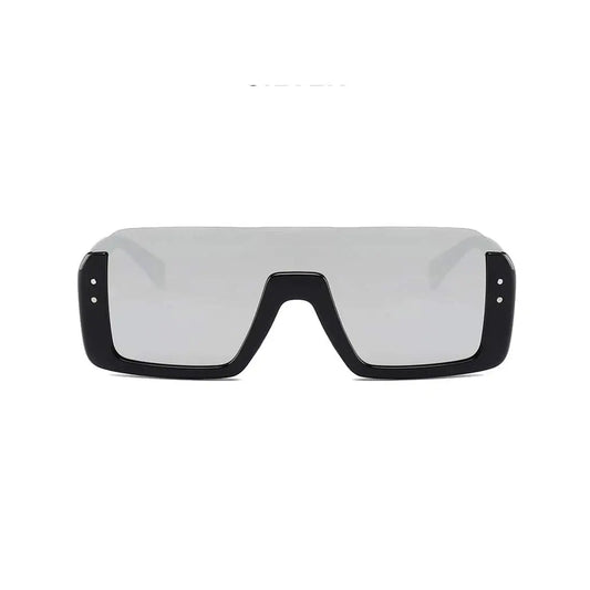 HautRim Series Half Rim Rectangular Sunglasses - Black Frame Silver Mirrored Lens