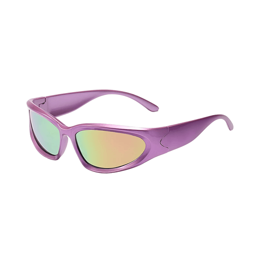 Futuristic Series Y2K Wraparound Sunglasses - Violet Frame Pink Mirrored Lenses
