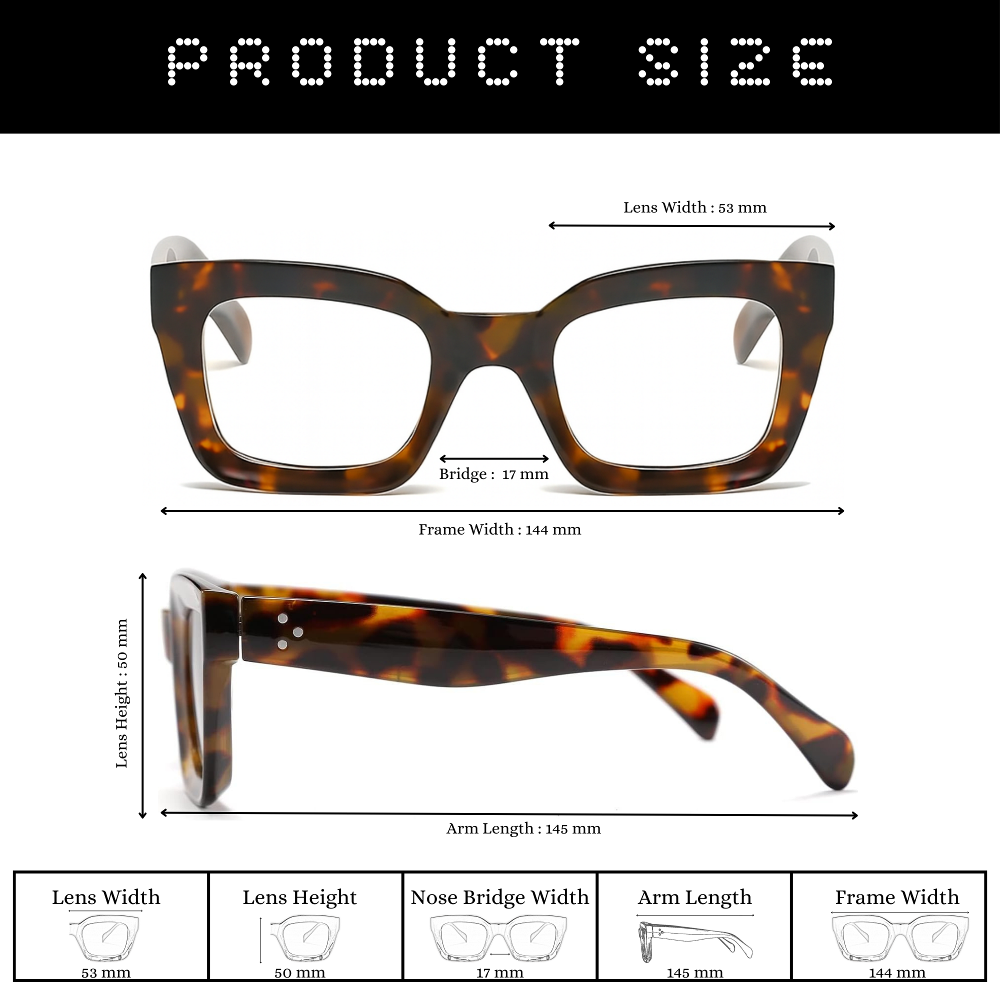 Dotted Series 3 Dots Square Blue Light Blocking Eyeglasses - Demi Dotted Series 3 Dots Square Blue Light Blocking Eyeglasses - Demi