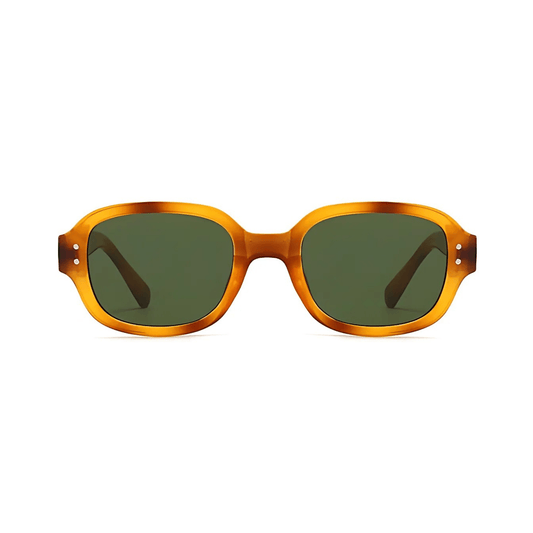 Dotted Series Retro Y2K Rectangle Polarized Sunglasses - Caramel Glaze Green Lenses