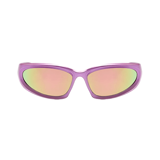 Futuristic Series Y2K Wraparound Sunglasses - Violet Frame Pink Mirrored Lenses