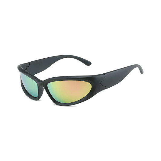 Futuristic Series Y2K Wraparound Sunglasses - Black Frame Pink Mirrored