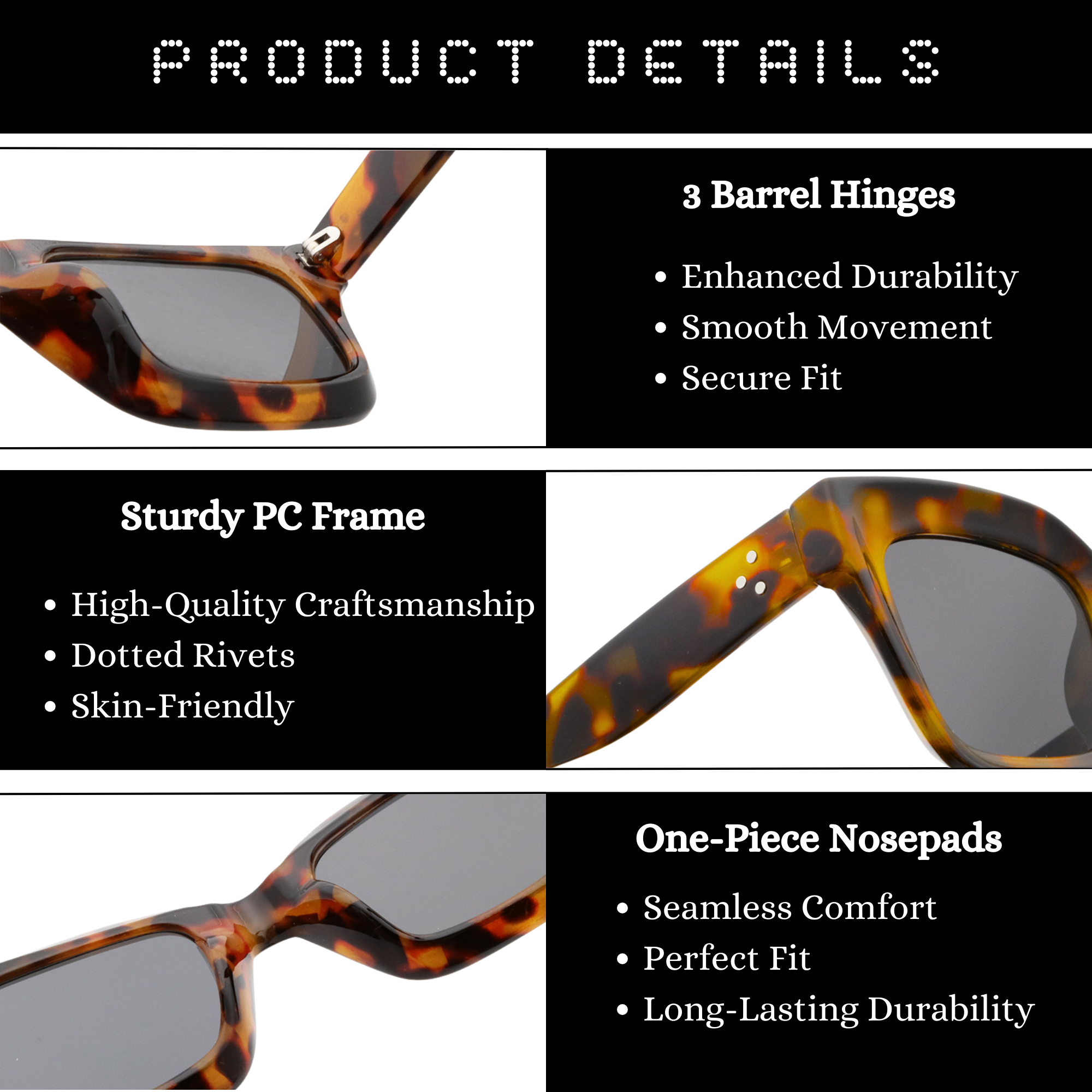 Dotted Series 3 Dots Square Sunglasses - Black Dotted Series 3 Dots Square Sunglasses - Black