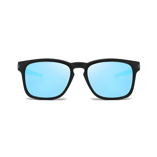Klassic Series Polarized Sports Rectangular Sunglasses For Men & Women - (Matte Black Frame Blue Mirrored Lenses)